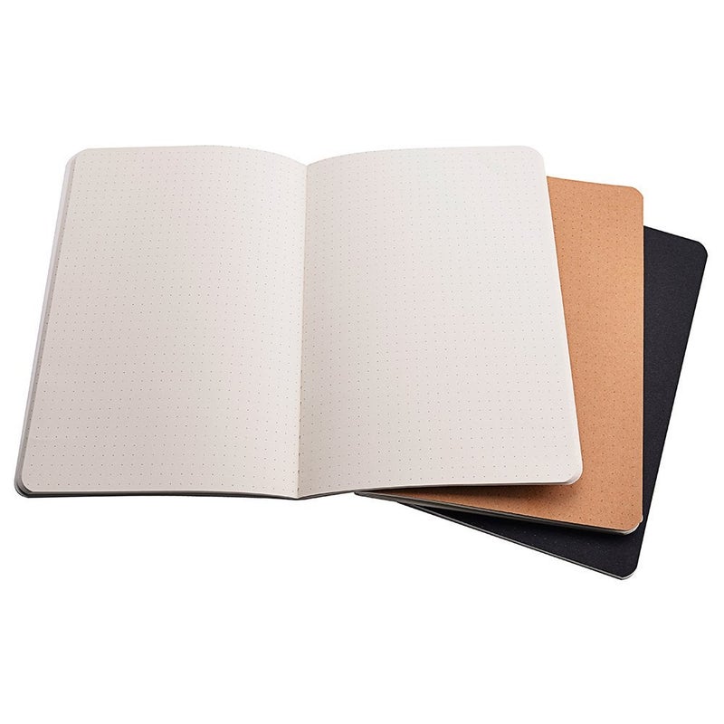 newestor Set of 3 A5 Dotted Notebook/Travel Journal - 5.5 x 8.25 Dot Grid Paper for Bullet Notes Journaling, Total 120 Sheets/240 Pages, Black/White/Kraft Brown Cover - Image 2